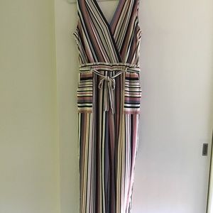 Striped wide leg jumpsuit.
